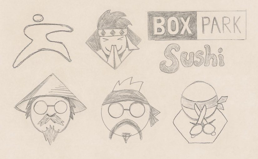 Boxpark Sushi logo concept&nbsp;sketches