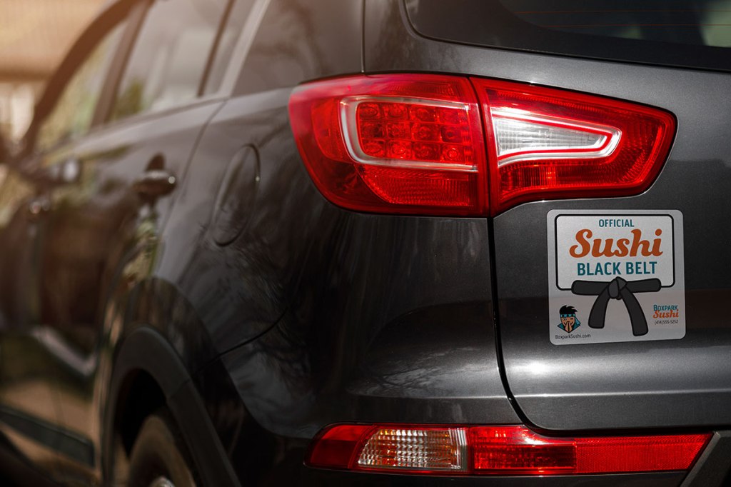 Boxpark Sushi magnet on car