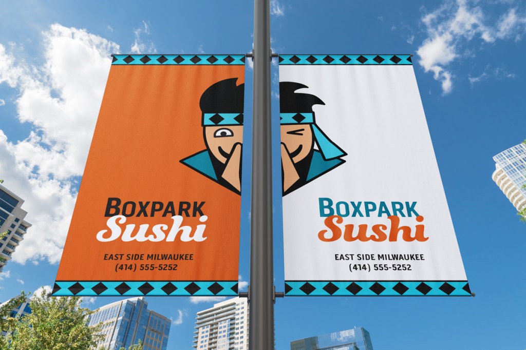 Boxpark Sushi pole banners mockup