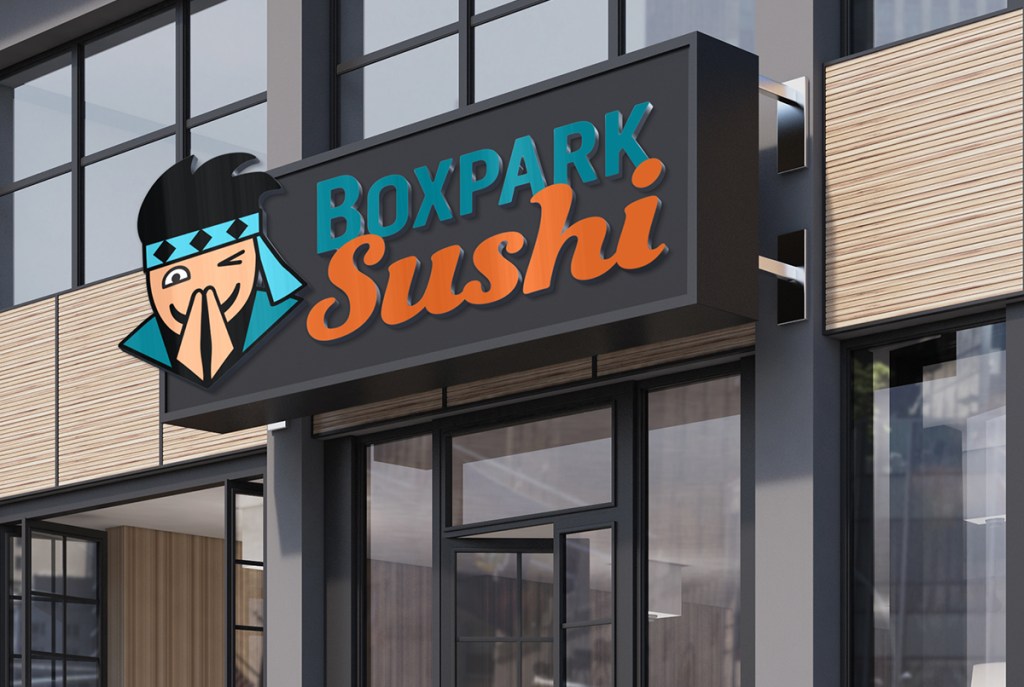 Boxpark Sushi signage mockup