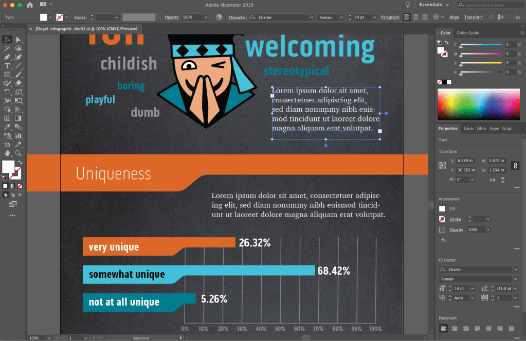 designing the infographic draft 1 in Adobe Illustrator