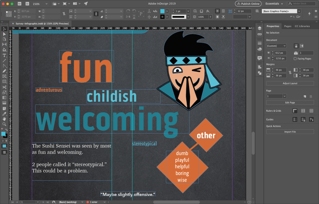 designing the infographic draft 2 in Adobe InDesign